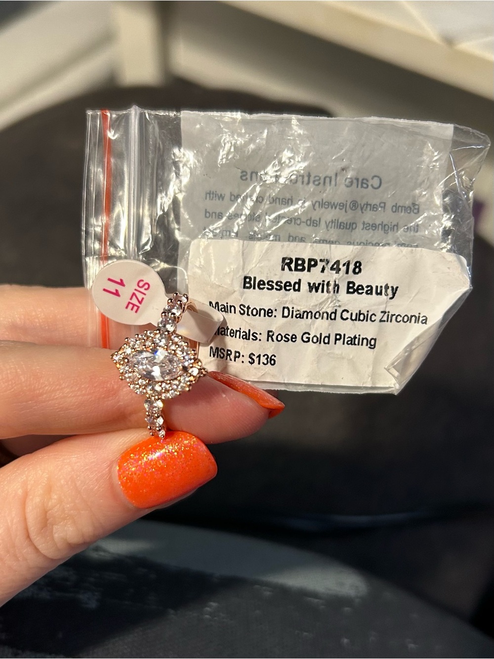 bp Rose Gold Halo Cubic Zirconia Ring